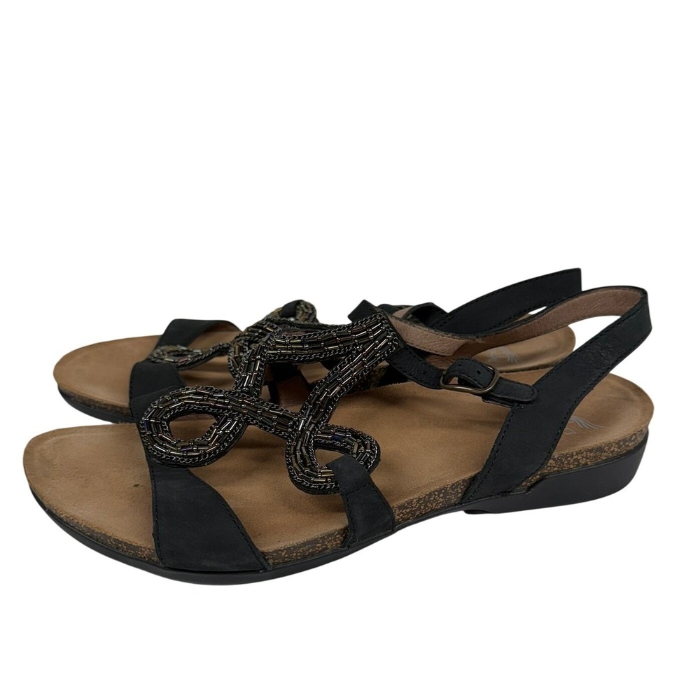 Dansko NWOB Women's Reeta Leather‎ Beaded Embellished Nubuck Sandals Black 40/9